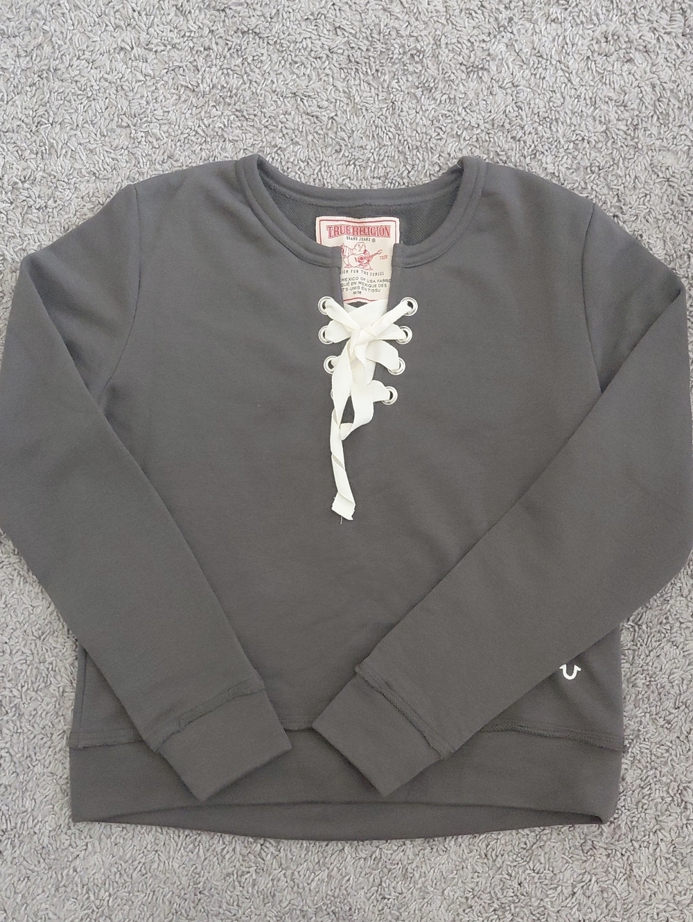 True Religion Charcoal Gray Lace-Up Crew Sweatshirt